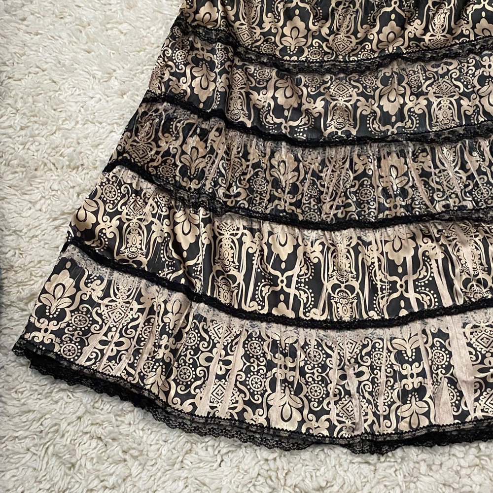 New direction women’s skirt size L green & Cream  tiered satin & lace ¥ - Picture 7 of 10